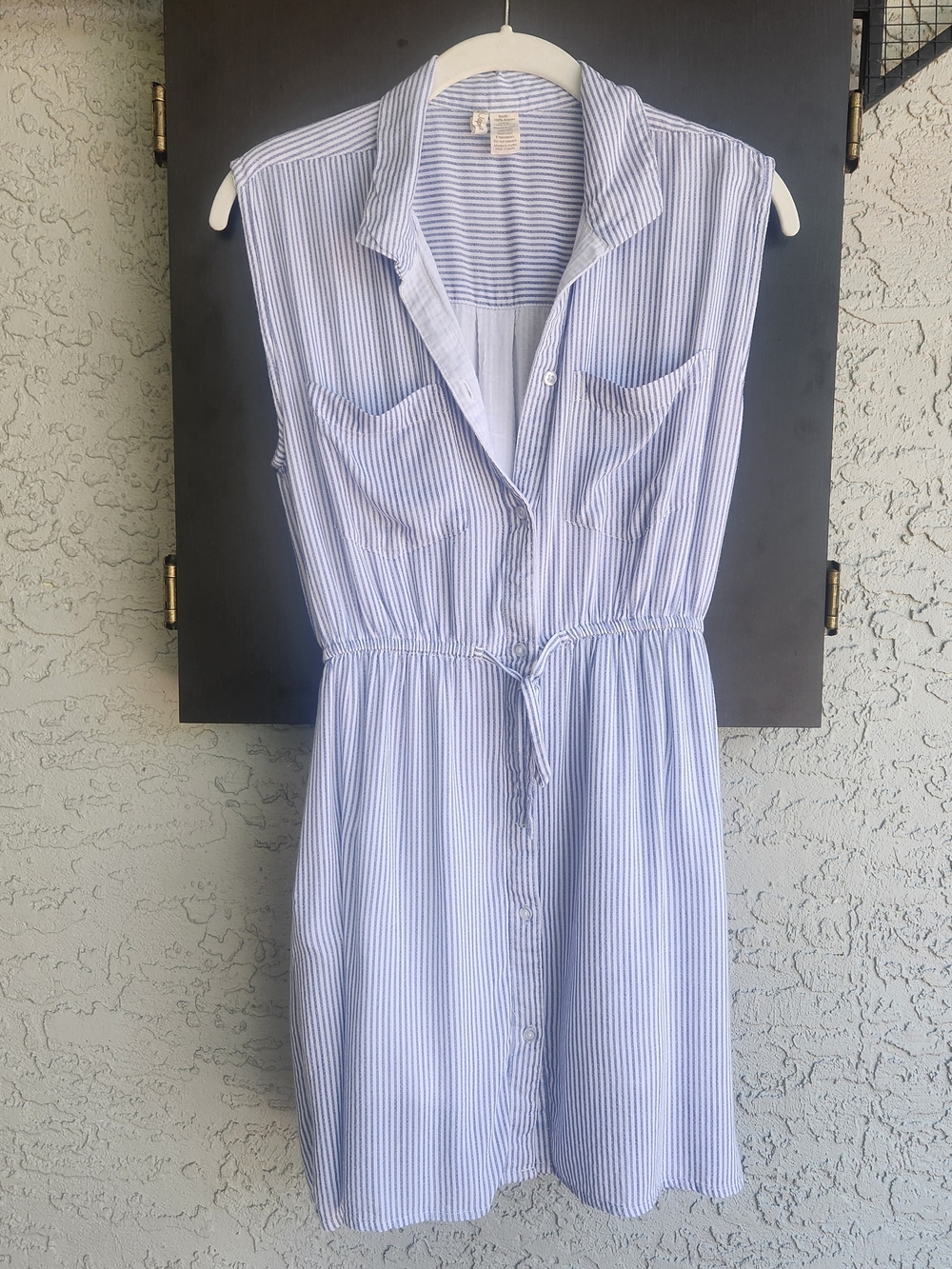 Women's Japna Sleeveless Blue & White Striped Dress With Pockets Size Small